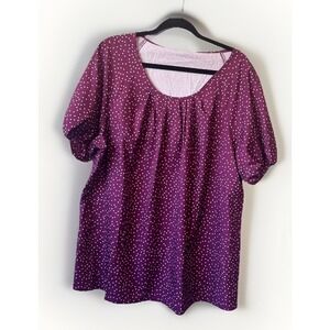 Bloom Chic Plus 18-20 Pink Magenta Polka Dot Short Puff Sleeve‎ Blouse Top NEW